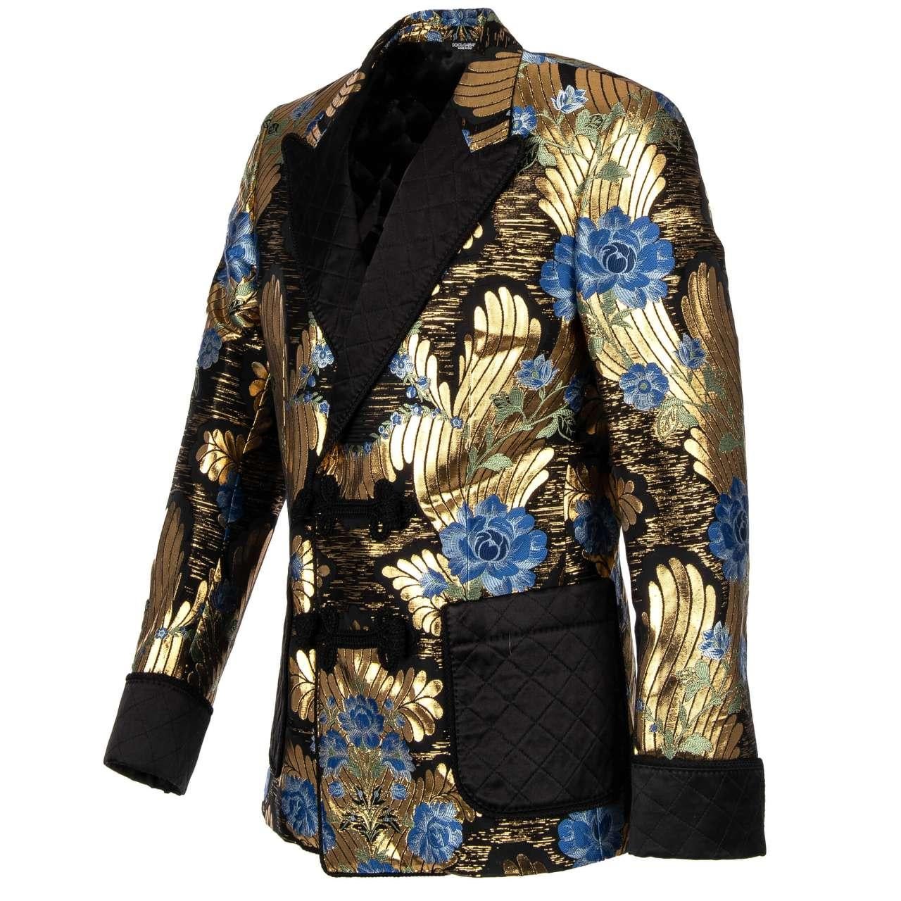 Men's Dolce & Gabbana Baroque Lurex Tuxedo Blazer with Rope Closure Black Gold 44 For Sale