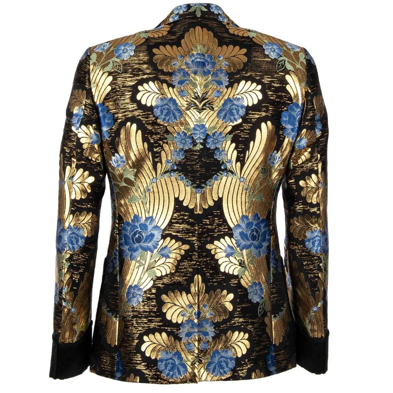 Dolce & Gabbana Baroque Lurex Tuxedo Blazer with Rope Closure Black Gold 44 For Sale 1