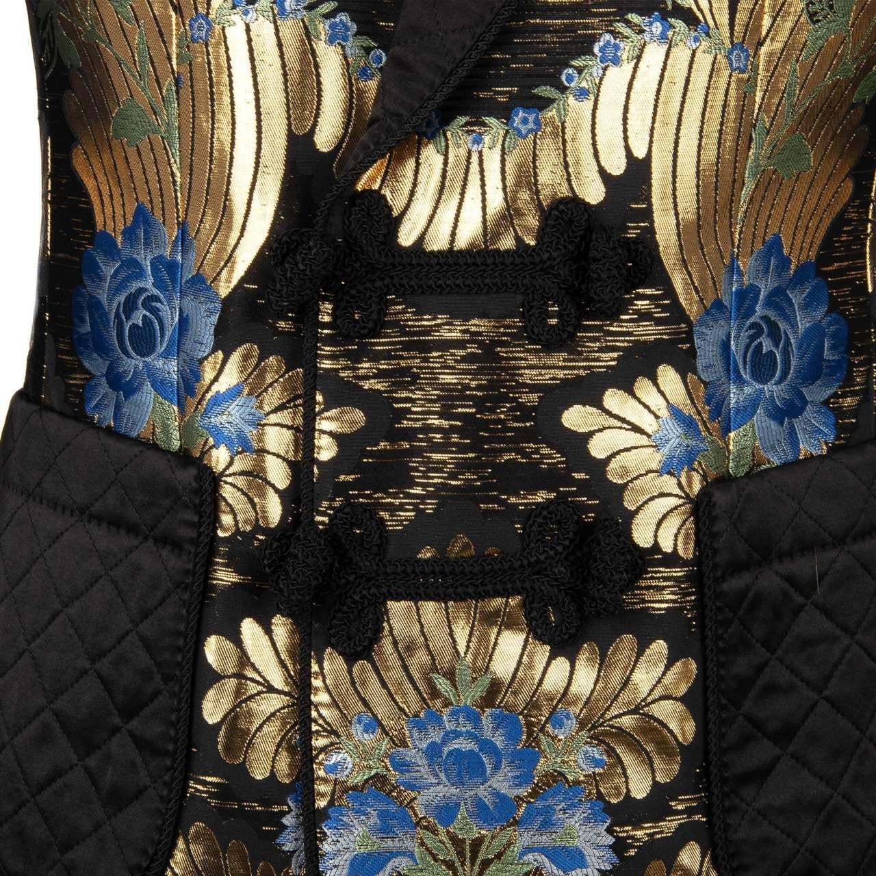 Dolce & Gabbana Baroque Lurex Tuxedo Blazer with Rope Closure Black Gold 44 For Sale 2