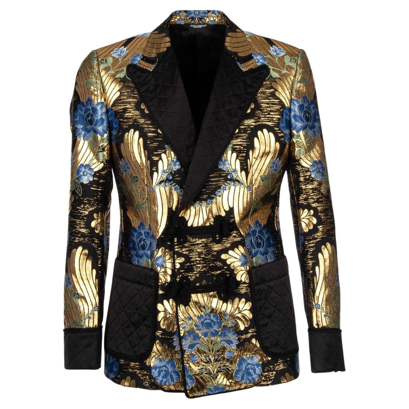Dolce & Gabbana Baroque Lurex Tuxedo Blazer with Rope Closure Black Gold 44 For Sale