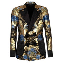 Dolce & Gabbana Baroque Lurex Tuxedo Blazer with Rope Closure Black Gold 44