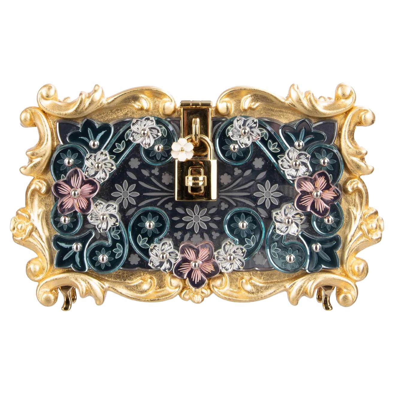 Dolce & Gabbana - Baroque Mirror Flower Plexiglas Bag DOLCE BOX Gold For Sale