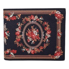 Dolce 
Gabbana - Baroque Roses Dauphine Leather Wallet with Logo Black Red