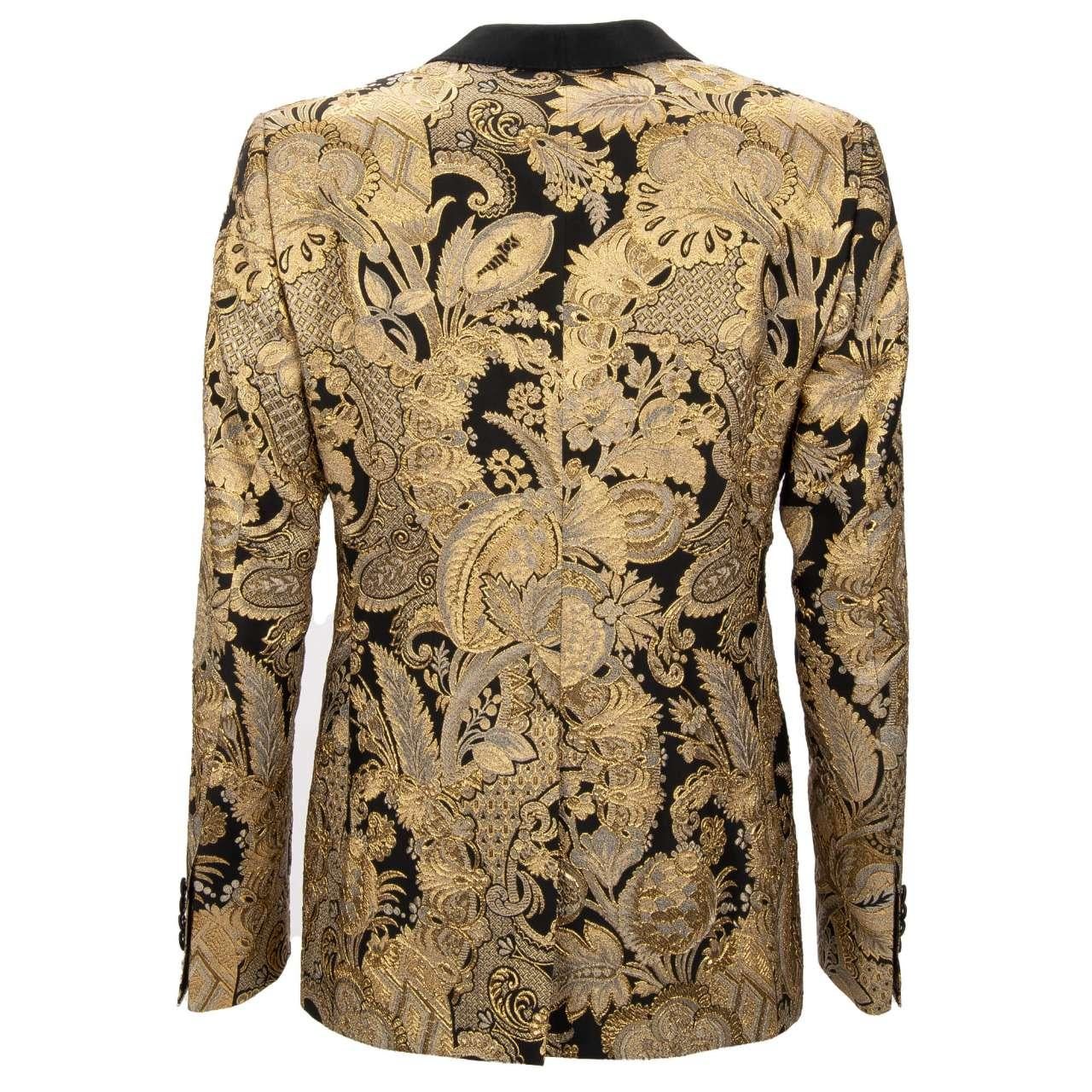 Dolce & Gabbana Baroque Shiny Tuxedo Blazer MARTINI Black Gold 48 In Excellent Condition For Sale In Erkrath, DE