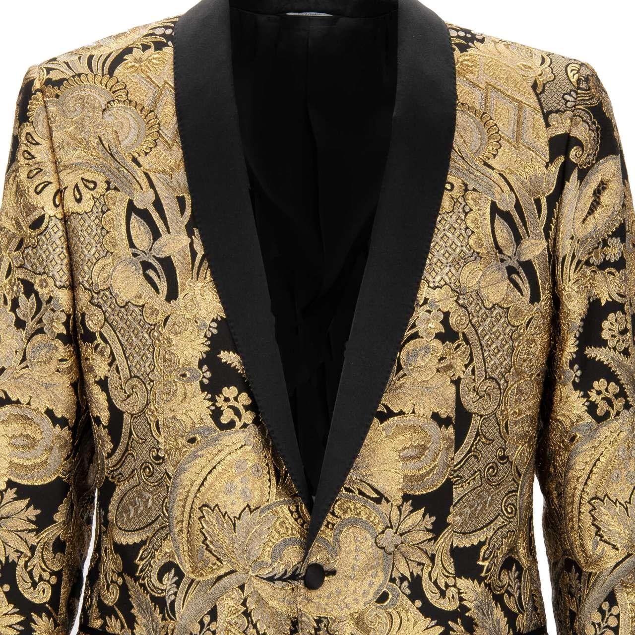 Dolce & Gabbana Baroque Shiny Tuxedo Blazer MARTINI Black Gold 48 For Sale 2