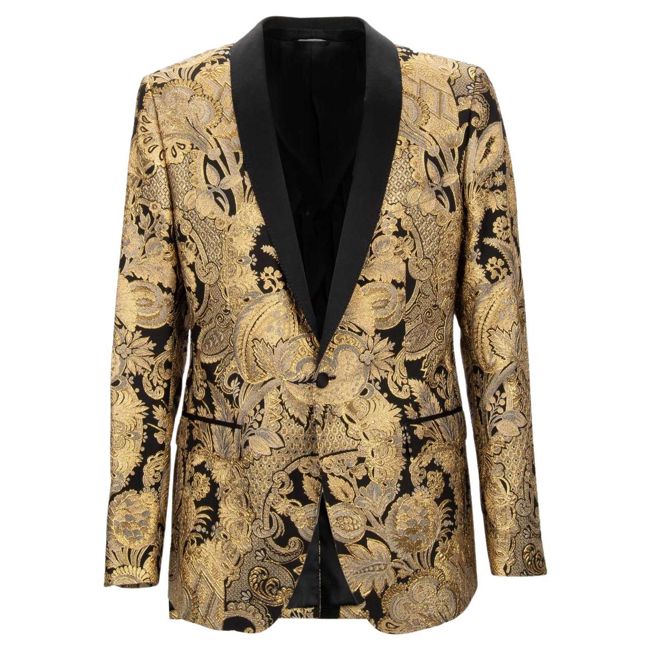 Dolce and Gabbana Baroque Shiny Tuxedo Blazer MARTINI Black Gold 