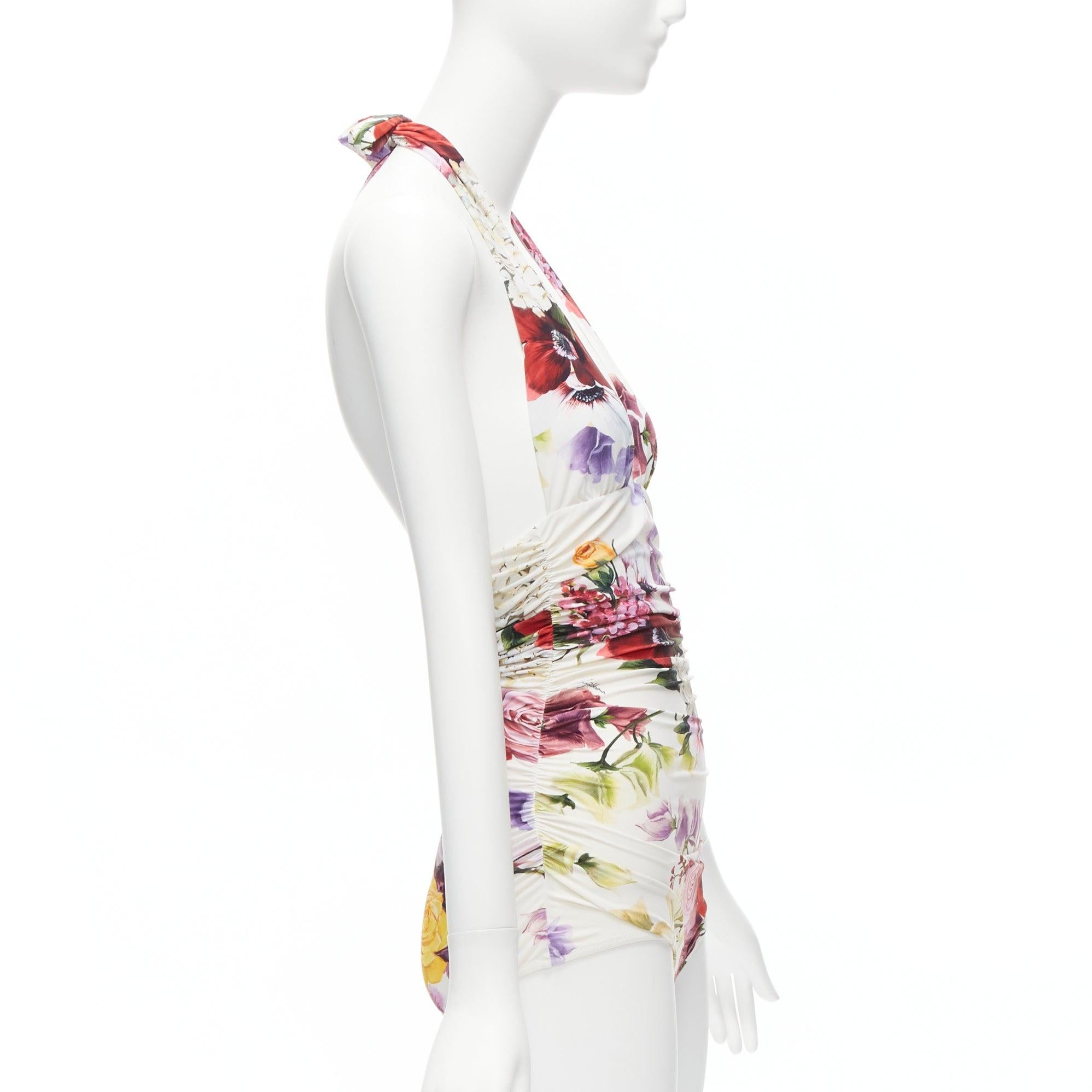 DOLCE GABBANA Beachwear red rose floral print halter ruched one piece swimsuit S In Excellent Condition For Sale In Hong Kong, NT
