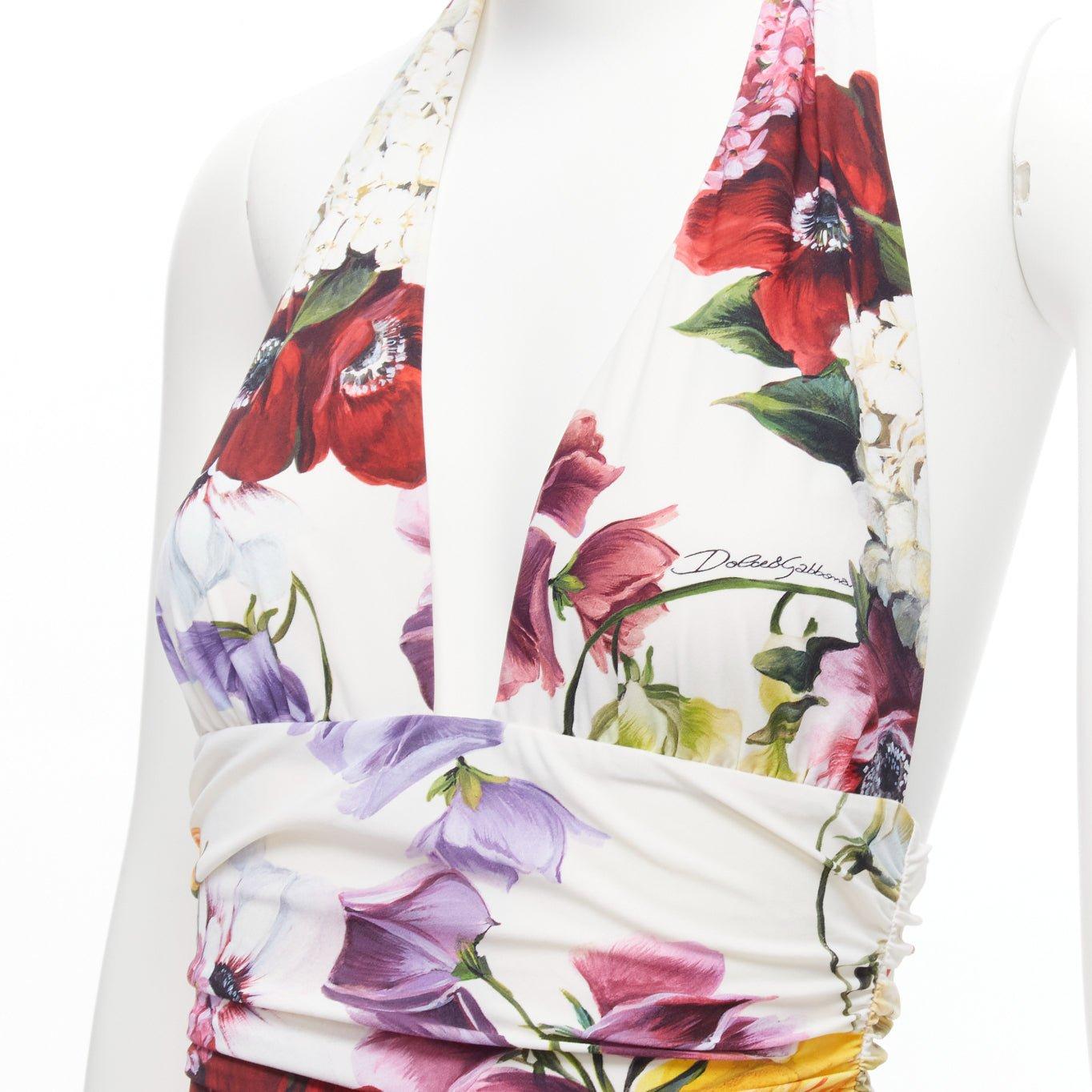DOLCE GABBANA Beachwear red rose floral print halter ruched one piece swimsuit S For Sale 2