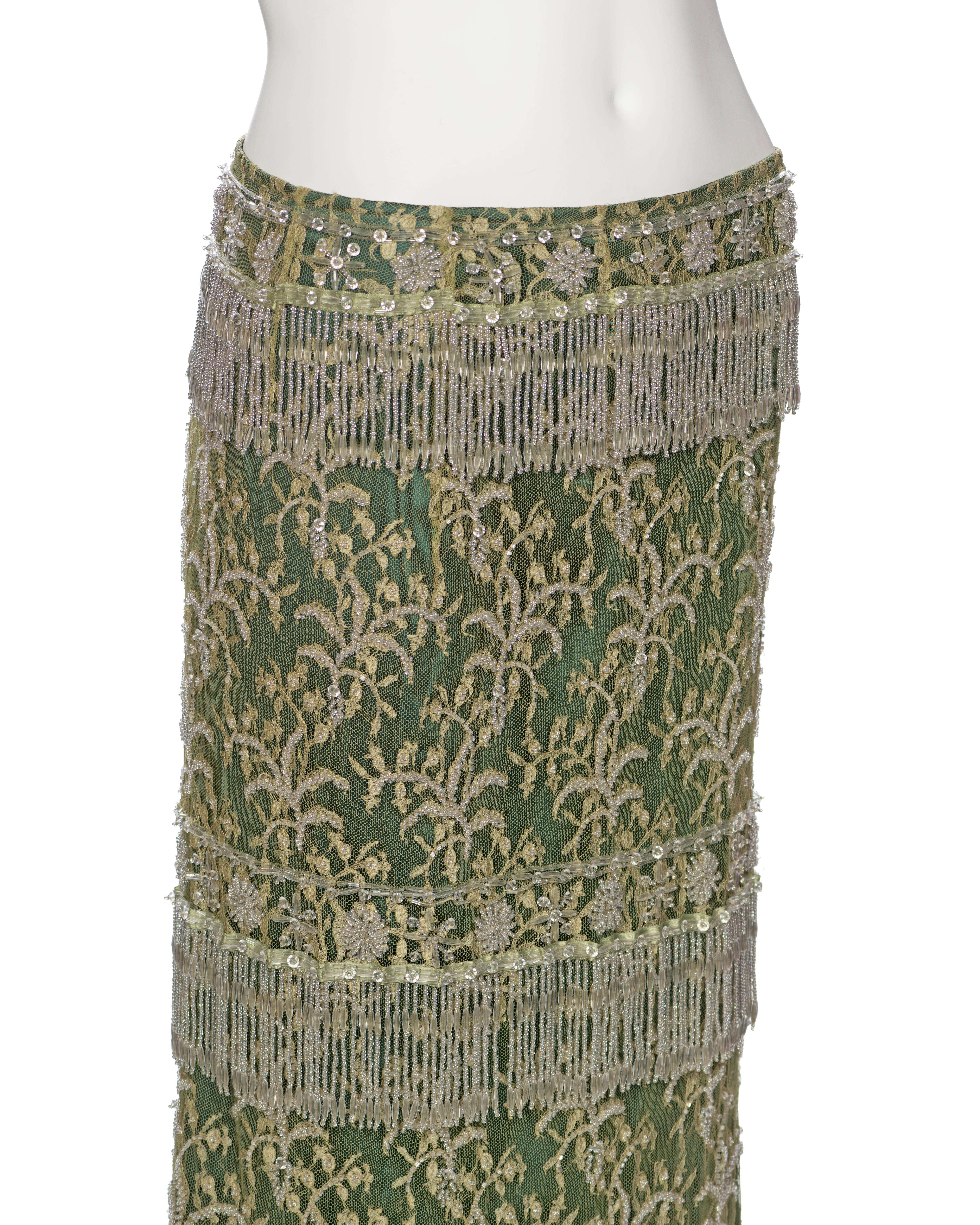 Dolce & Gabbana Beaded Chartreuse Lace Evening Skirt, ss 2000 For Sale 6