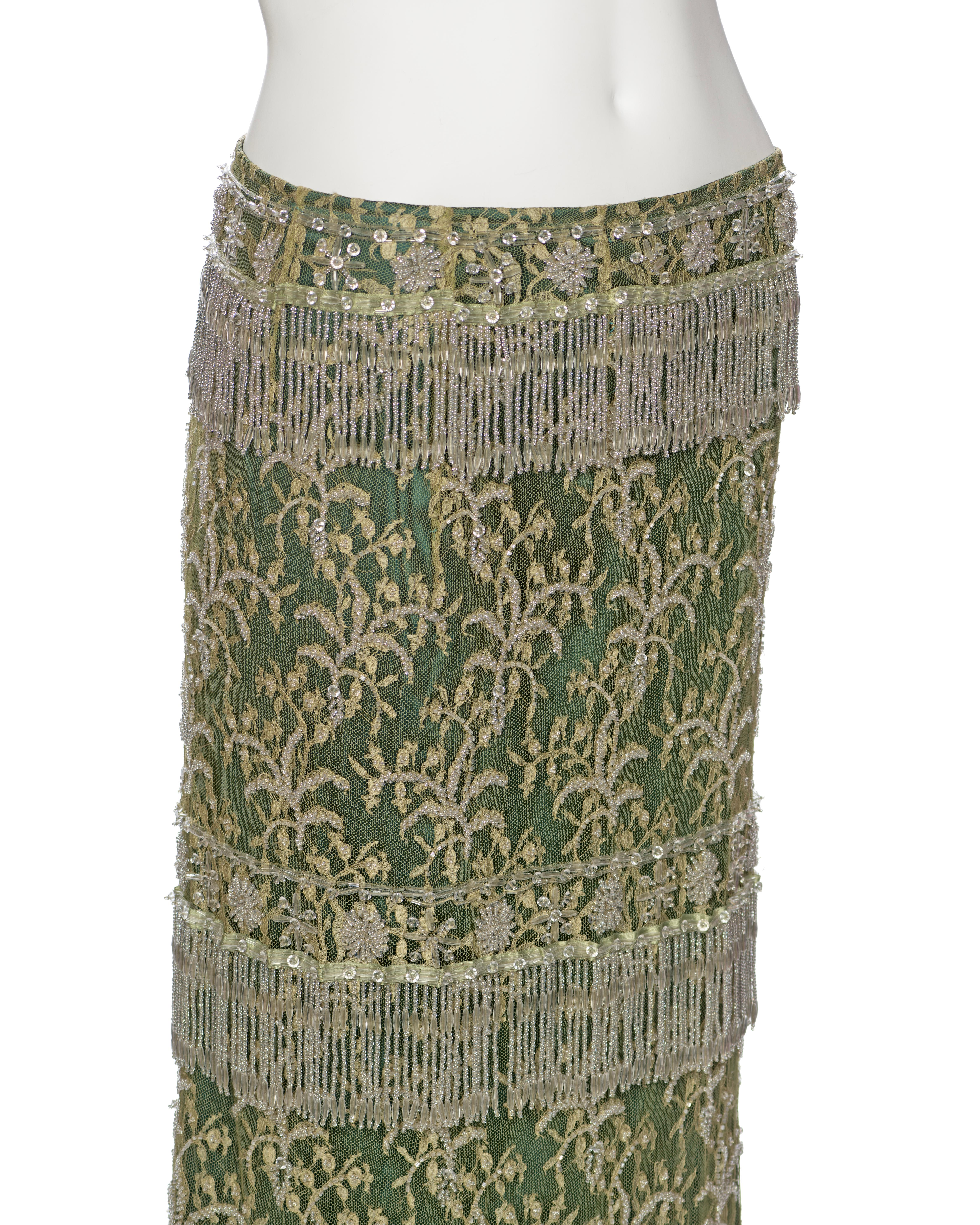 Dolce & Gabbana Beaded Chartreuse Lace Evening Skirt, ss 2000 6