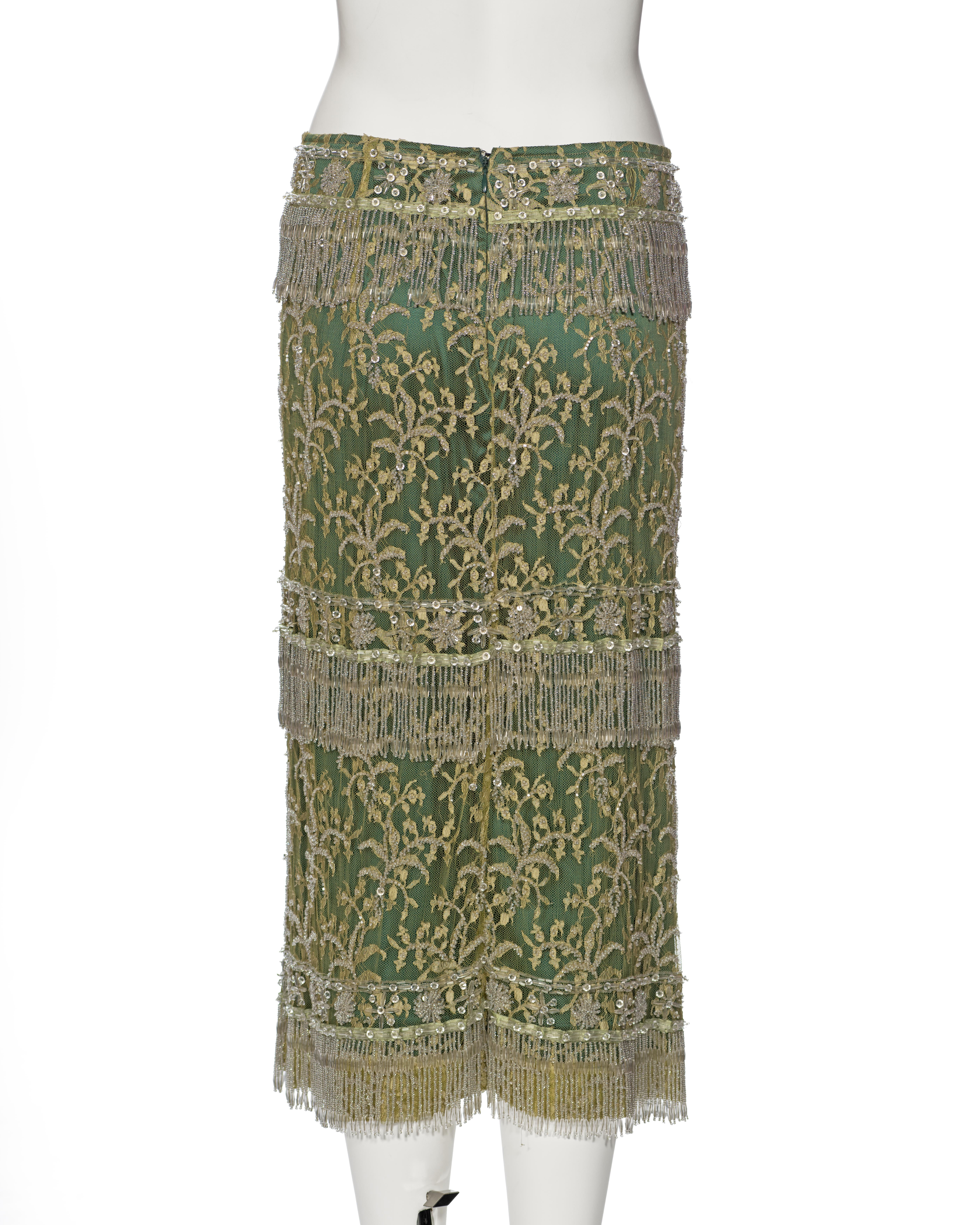 Dolce & Gabbana Beaded Chartreuse Lace Evening Skirt, ss 2000 For Sale 3