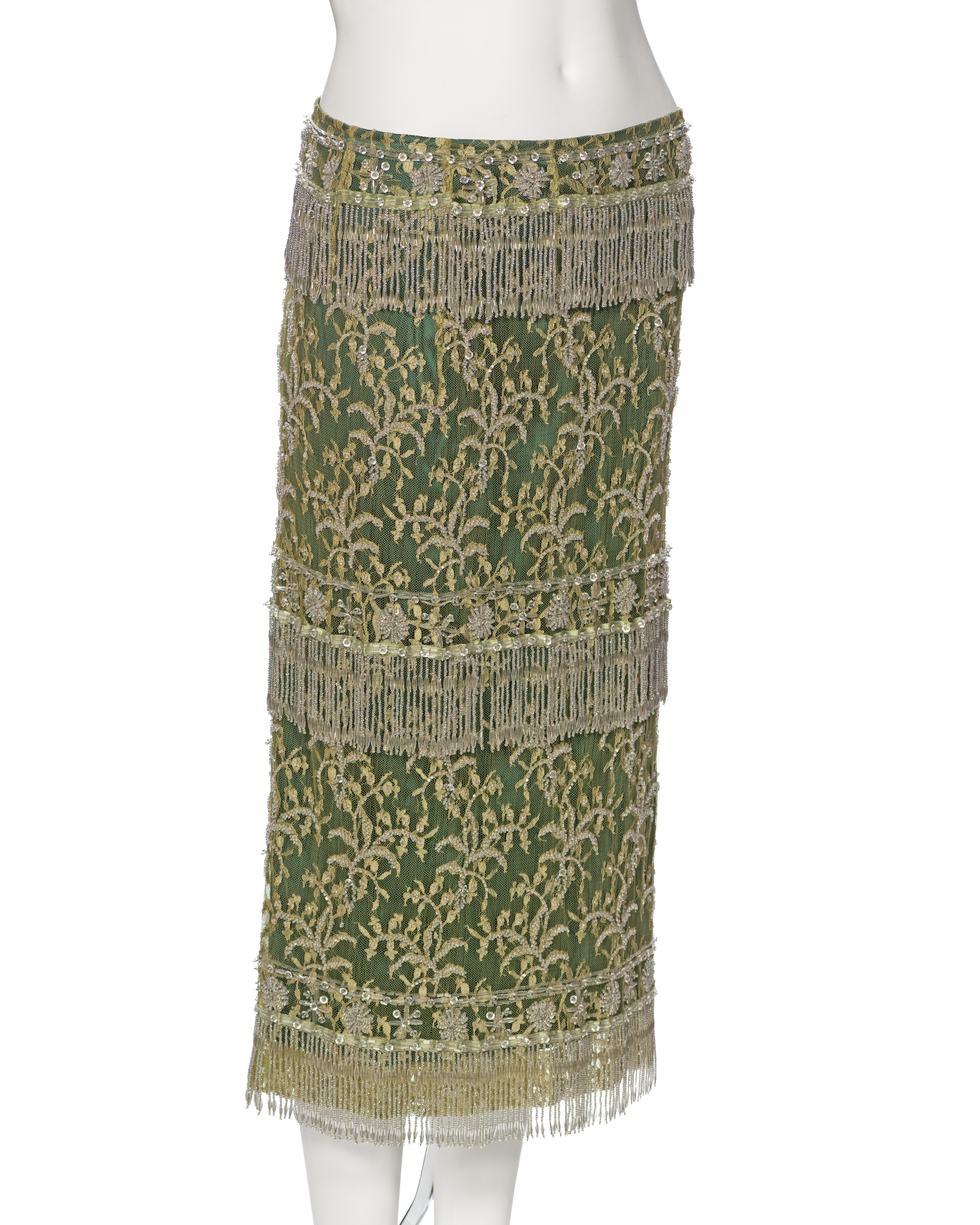 Dolce & Gabbana Beaded Chartreuse Lace Evening Skirt, ss 2000 5