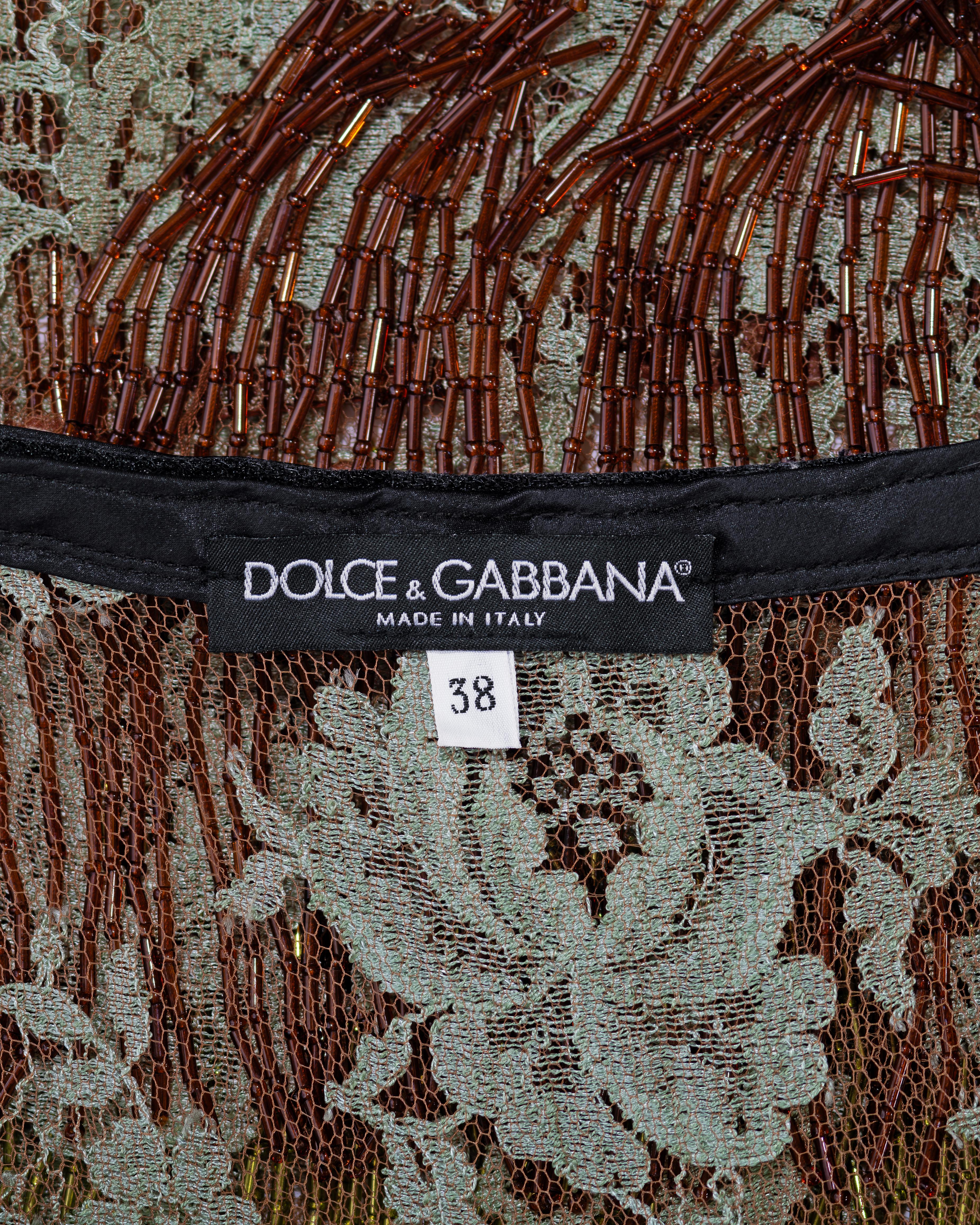 Dolce & Gabbana Beaded Fringe and Metallic Lace Top and Pants Set, SS 2000 For Sale 9