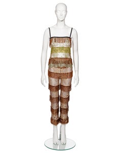 Dolce & Gabbana Beaded Fringe and Metallic Lace Top and Pants Set, SS 2000