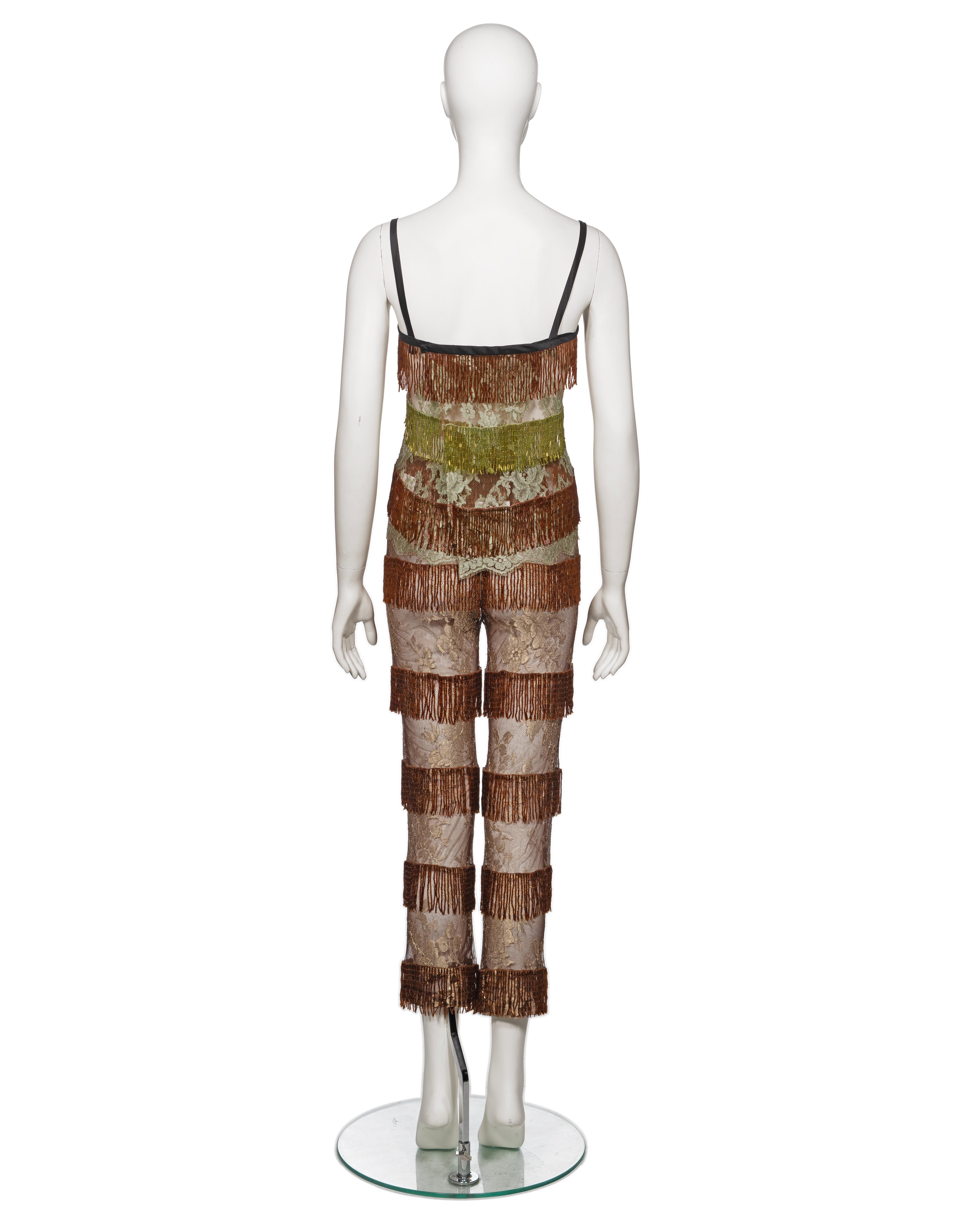 Dolce & Gabbana Beaded Fringe and Metallic Lace Top and Pants Set, SS 2000 5
