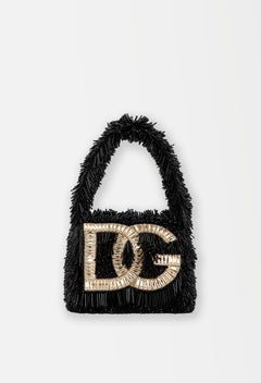 Sac Dolce & Gabbana à franges et perles, noir, avec logo DG en cristal et broderie GEM