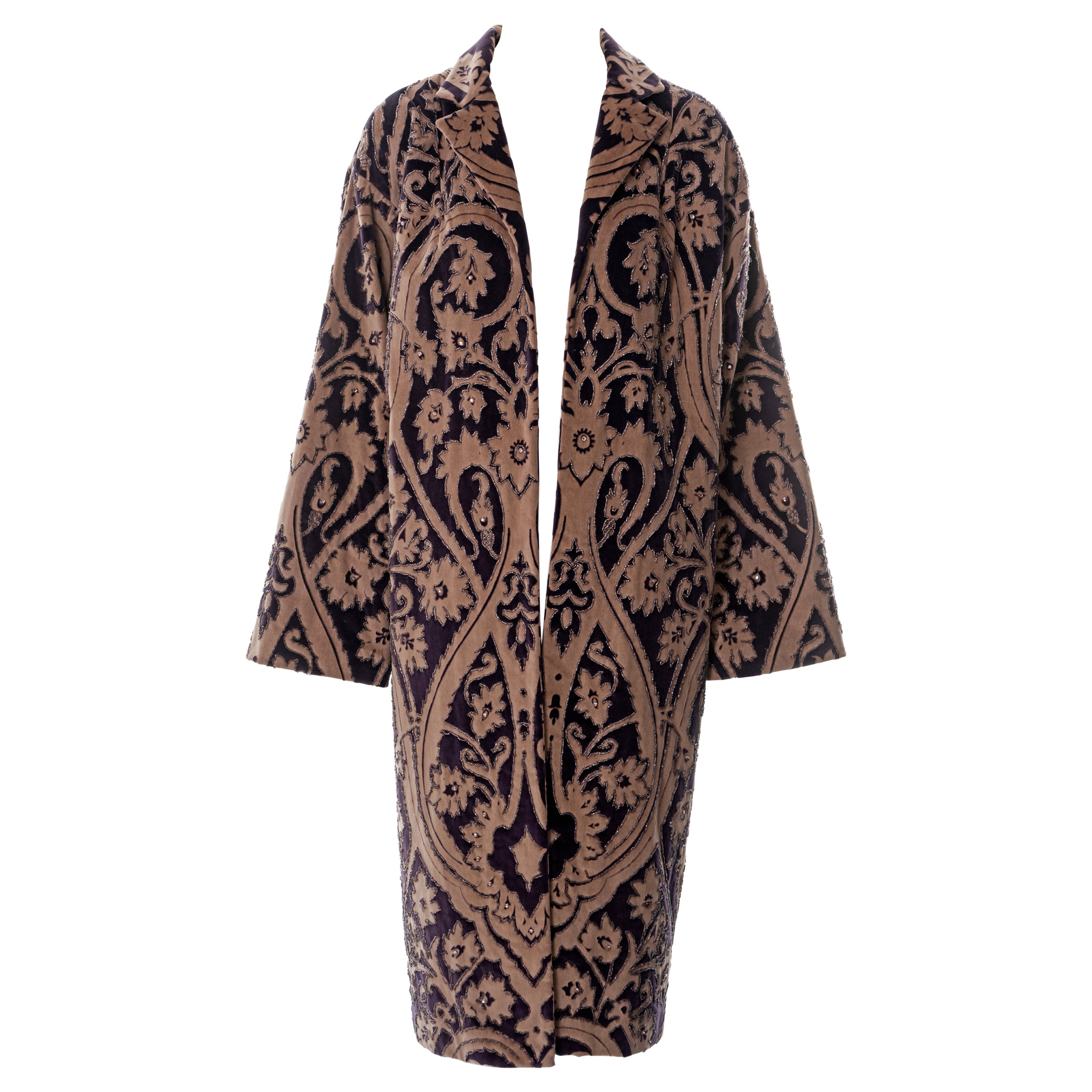 Dolce & Gabbana: cappotto da sera in broccato di velluto color malva con perline, fw 1998