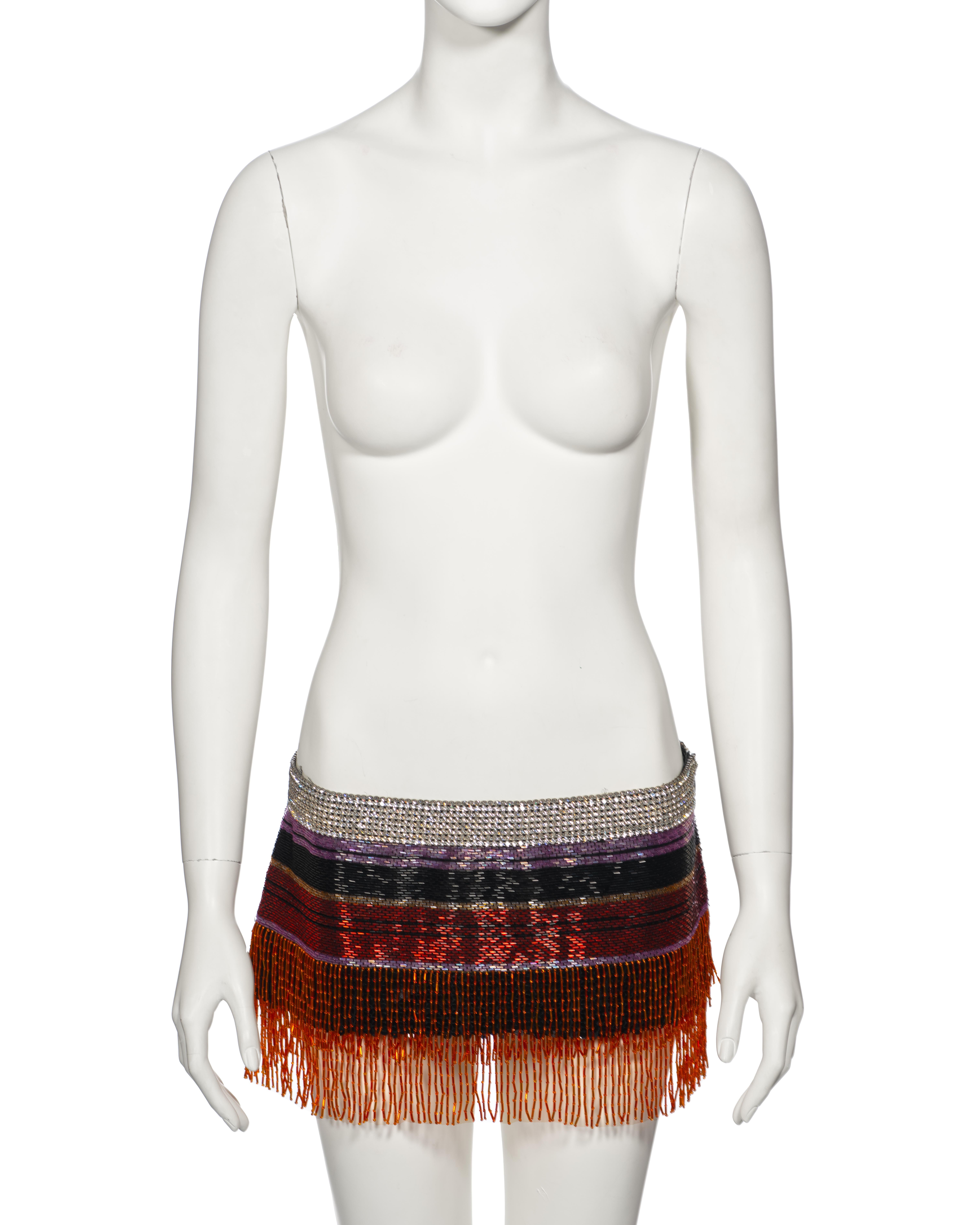 Women's Dolce & Gabbana Beaded Micro Mini Skirt with Swarovski Crystals, ss 2000 For Sale