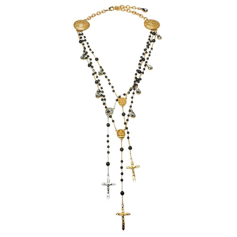 Dolce & Gabbana Silver Crystal Beaded Sequined Catwalk Necklace Bowtie