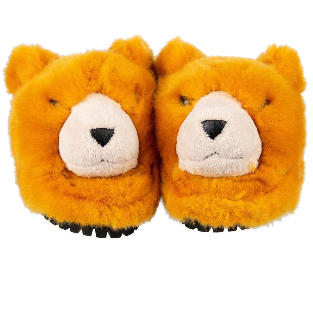 Dolce & Gabbana Bear Faux Fur Shoes Slipper SAINT BARTH Orange 44 UK 10 US 11 In Excellent Condition For Sale In Erkrath, DE