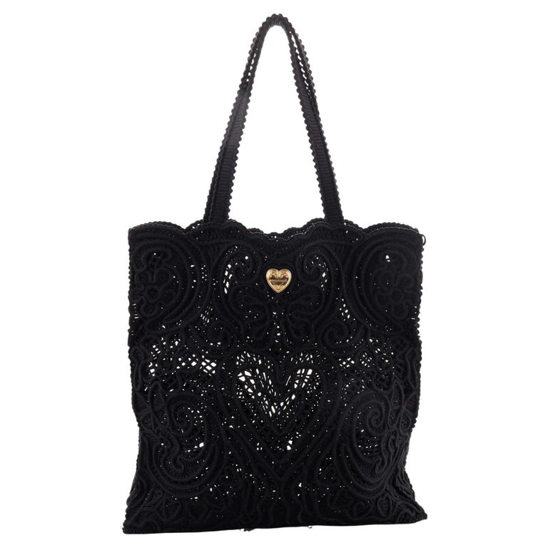 Dolce and Gabbana Beatrice Tote Bag Crochet Lace Jacquard Small For