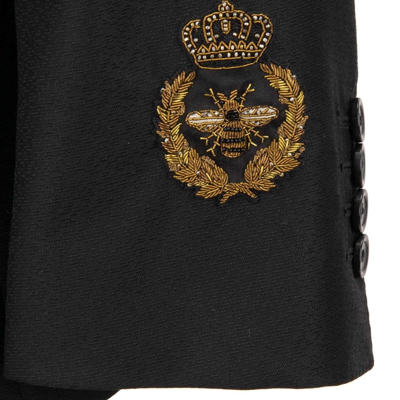 Dolce & Gabbana - Bees Crown Blazer Tuxedo GOLD Black 48 US 38 M In Excellent Condition For Sale In Erkrath, DE