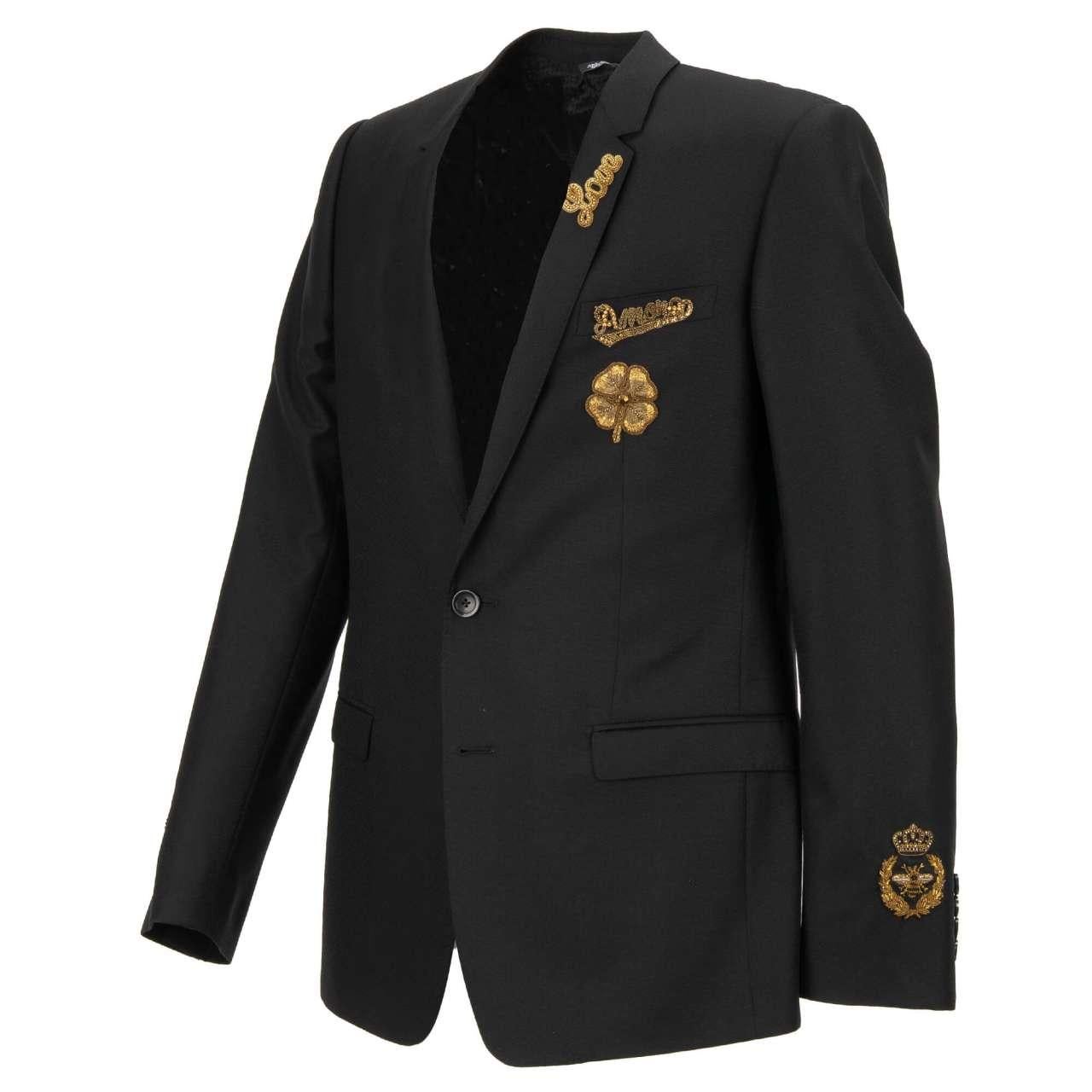 Dolce & Gabbana - Bees Crown Blazer Tuxedo GOLD Black 48 US 38 M For Sale 2