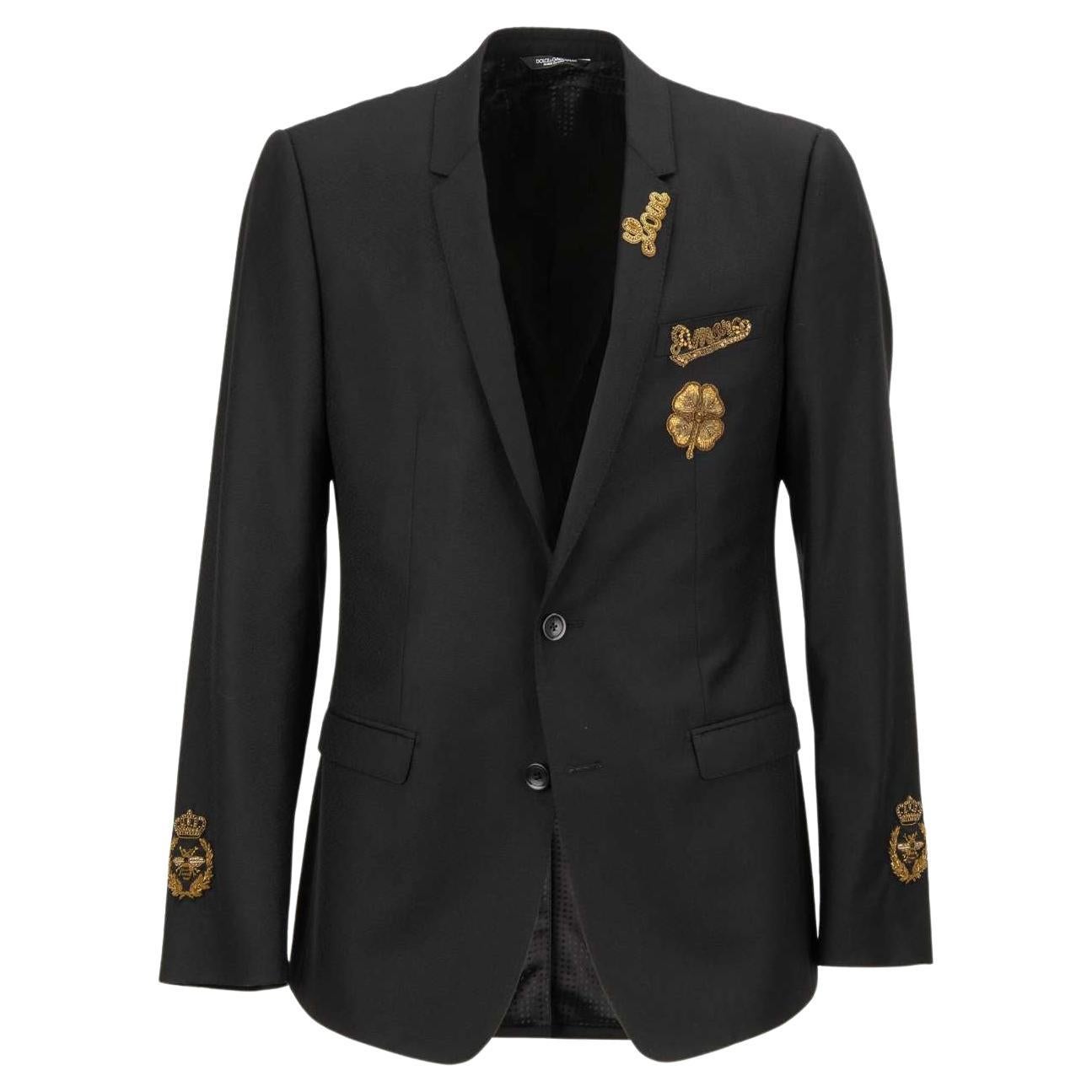 Dolce & Gabbana - Bees Crown Blazer Tuxedo GOLD Black 48 US 38 M For Sale