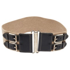 Dolce 
Gabbana Beige/Black Elastic and Leather Double Buckle Wide Belt 75CM