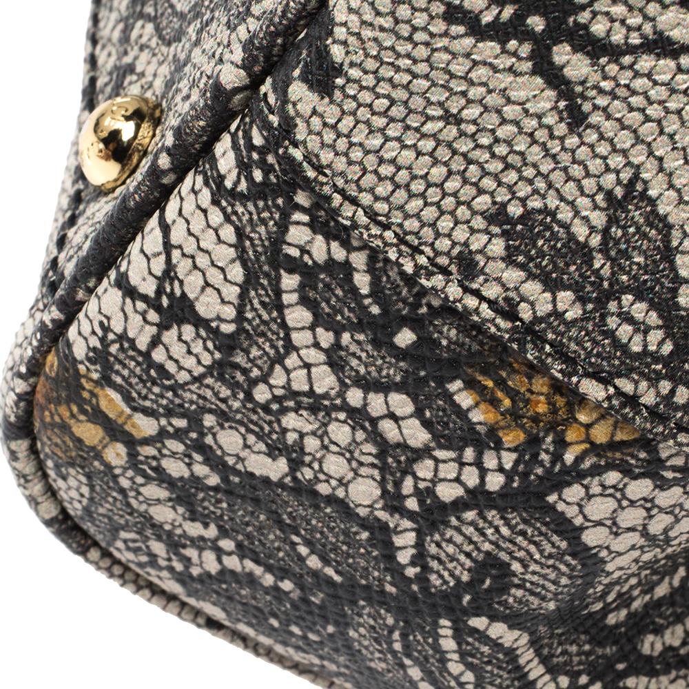 Dolce & Gabbana Beige/Black Lace Print Leather Medium Miss Sicily Top Handle Bag 3