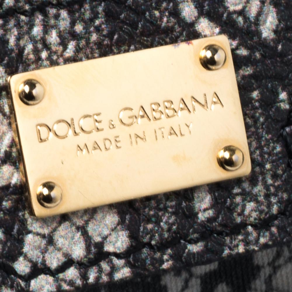 Women's Dolce & Gabbana Beige/Black Lace Print Leather Medium Miss Sicily Top Handle Bag