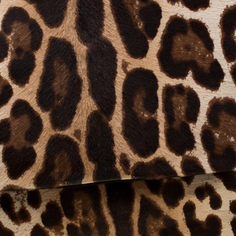 Dolce & Gabbana Beige/Black Leopard Print Calfhair LargeSicily Top Handle Bag In Good Condition In Dubai, Al Qouz 2