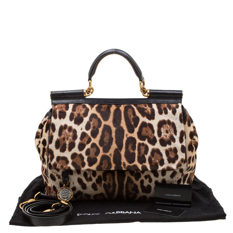 Dolce & Gabbana Beige/Black Leopard Print Calfhair Miss Sicily Top Handle Bag 7