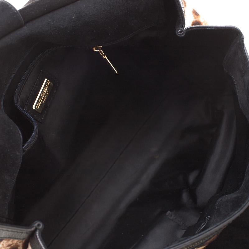 Dolce & Gabbana Beige/Black Leopard Print Calfhair Miss Sicily Top Handle Bag 3