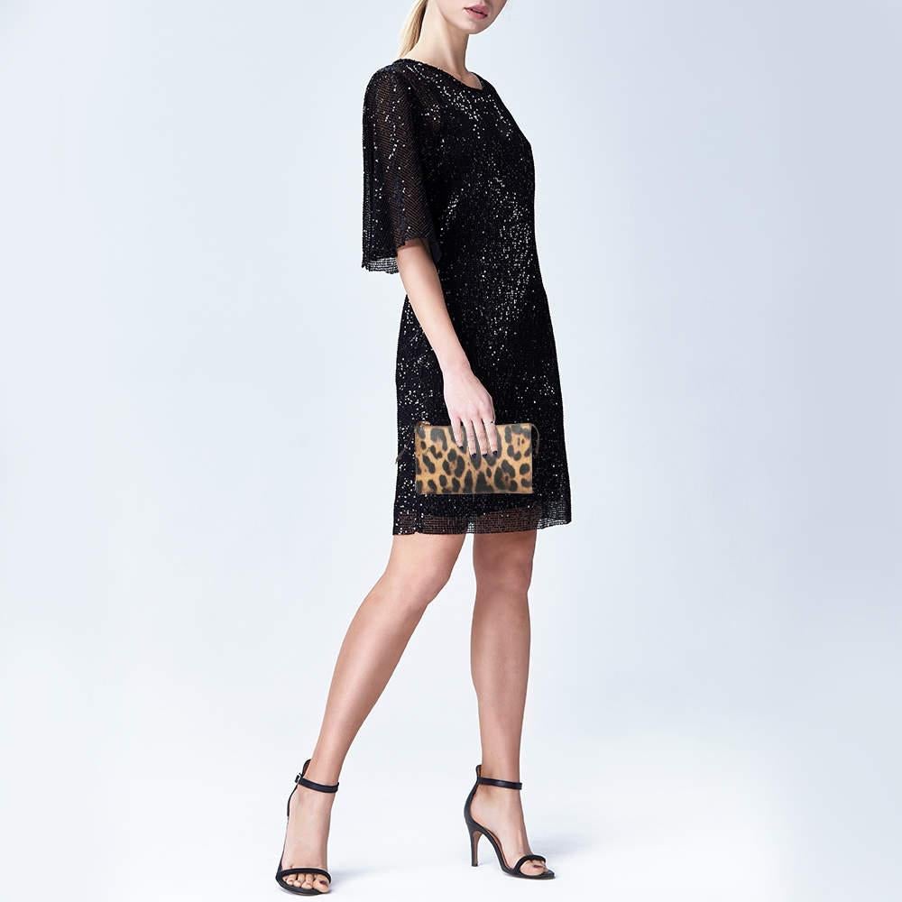 Marron Vanity Case DG en toile enduite beige/noir imprimé léopard Dolce & Gabbana en vente