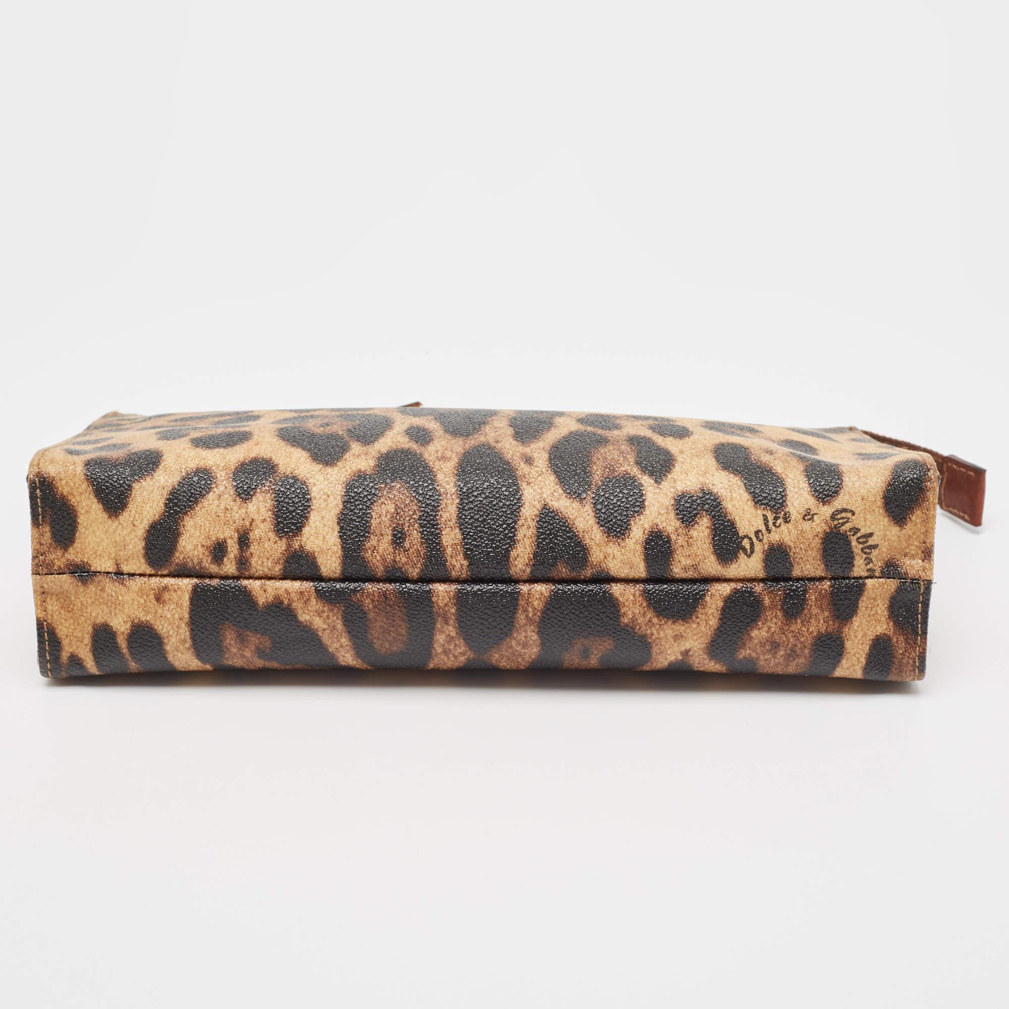 Women's Dolce & Gabbana Beige/Black Leopard Print Coated Canvas DG Vanity Case