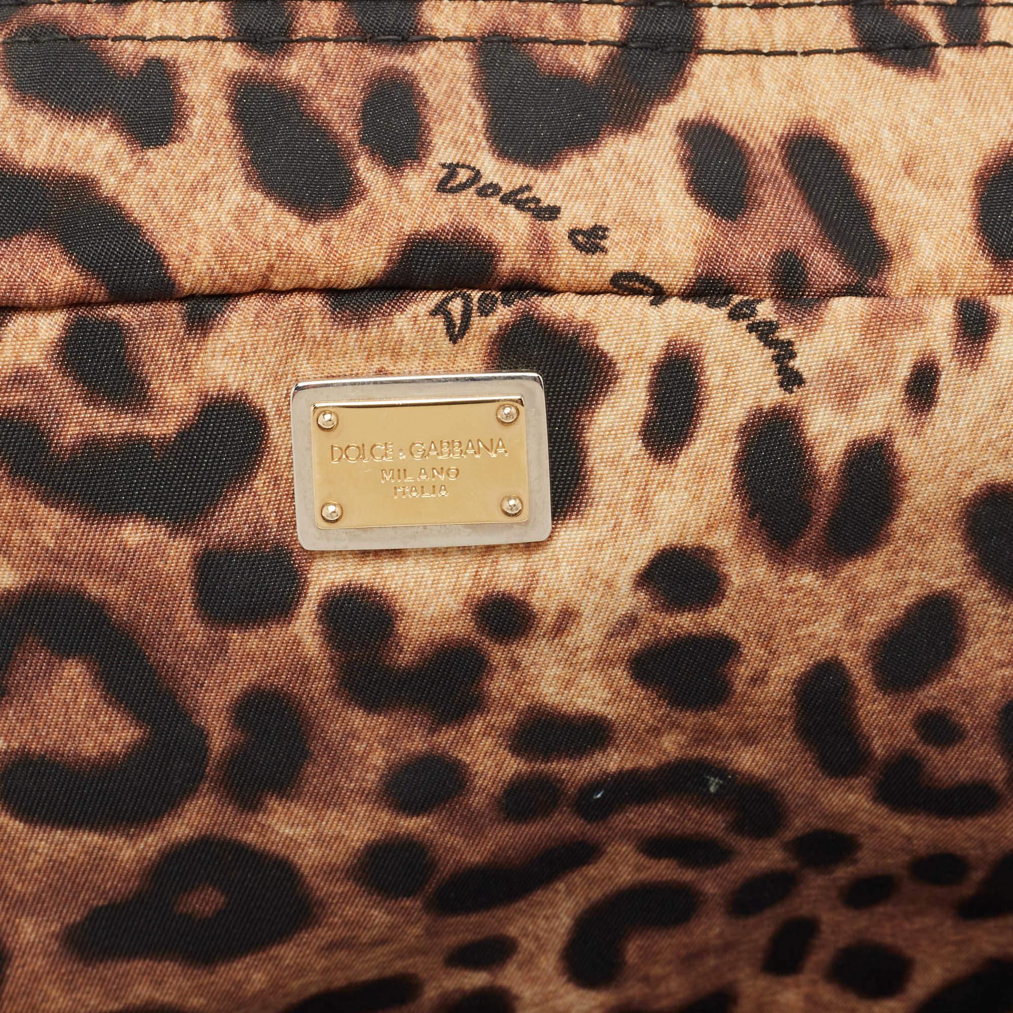 Dolce & Gabbana Beige/Black Leopard Print Fabric Cosmetic Pouch 6