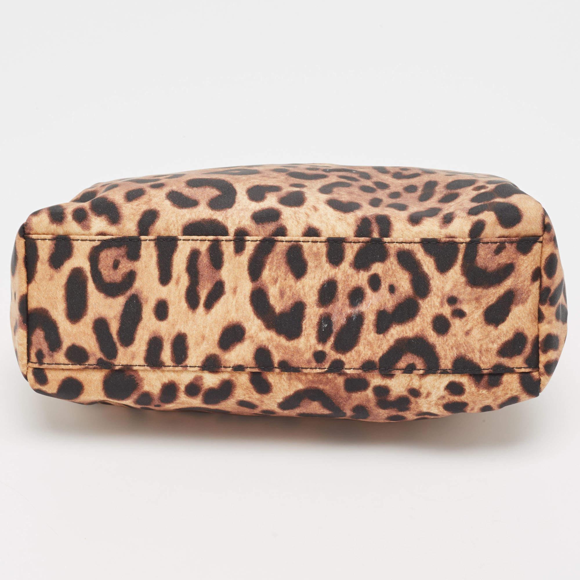 Dolce & Gabbana Beige/Black Leopard Print Fabric Cosmetic Pouch 1