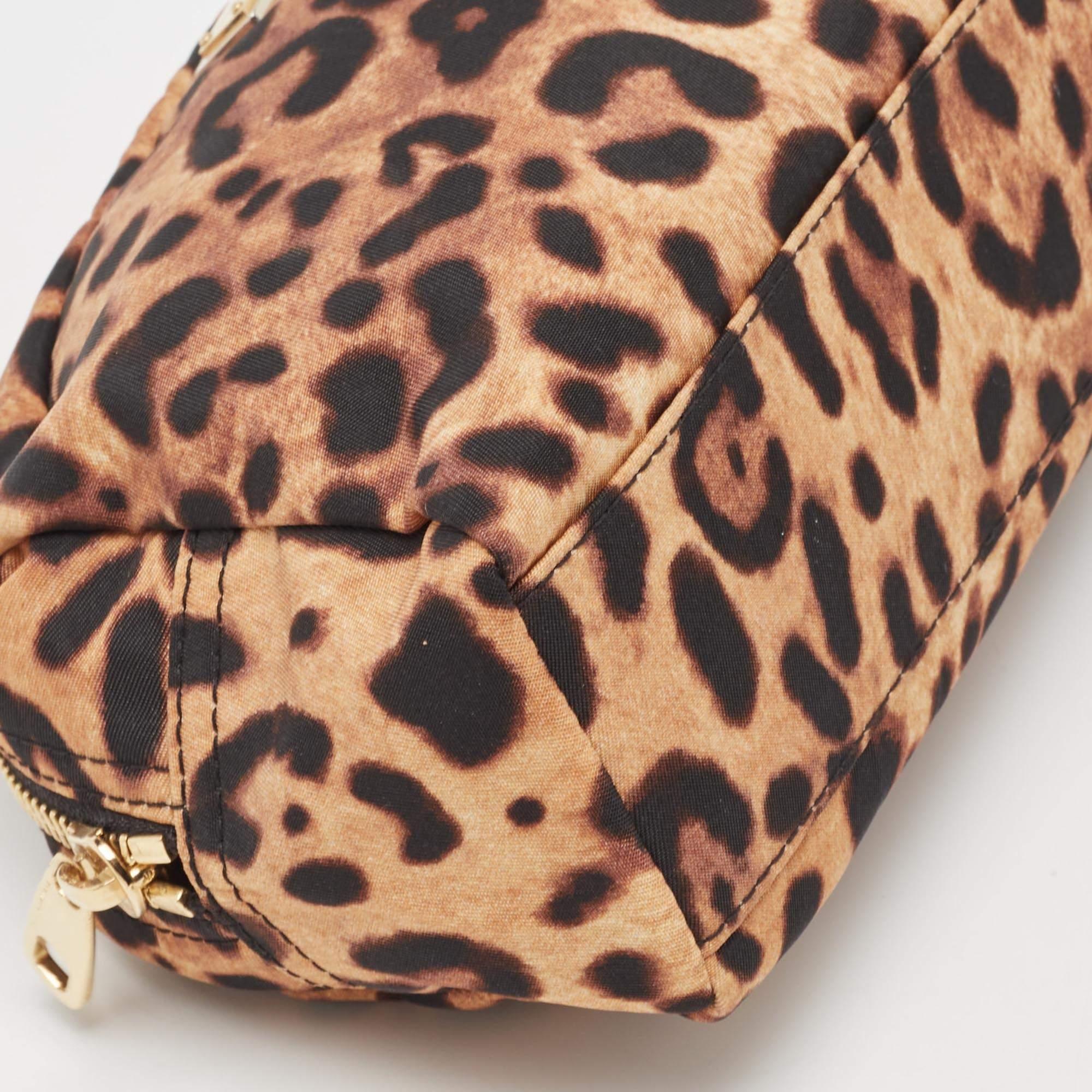 Dolce & Gabbana Beige/Black Leopard Print Fabric Cosmetic Pouch 3