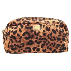 Dolce & Gabbana - Pochette à cosmétiques en tissu beige/noir imprimé léopard