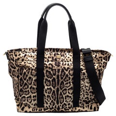 Dolce & Gabbana Beige/Black Leopard-Print Nylon Baby Changing Bag