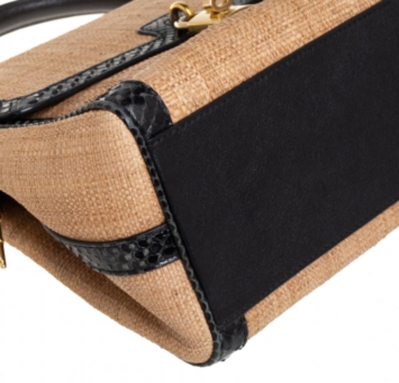 Dolce & Gabbana Beige/Black Raffia and Python Trim Miss Dolce Top Handle Bag For Sale 6
