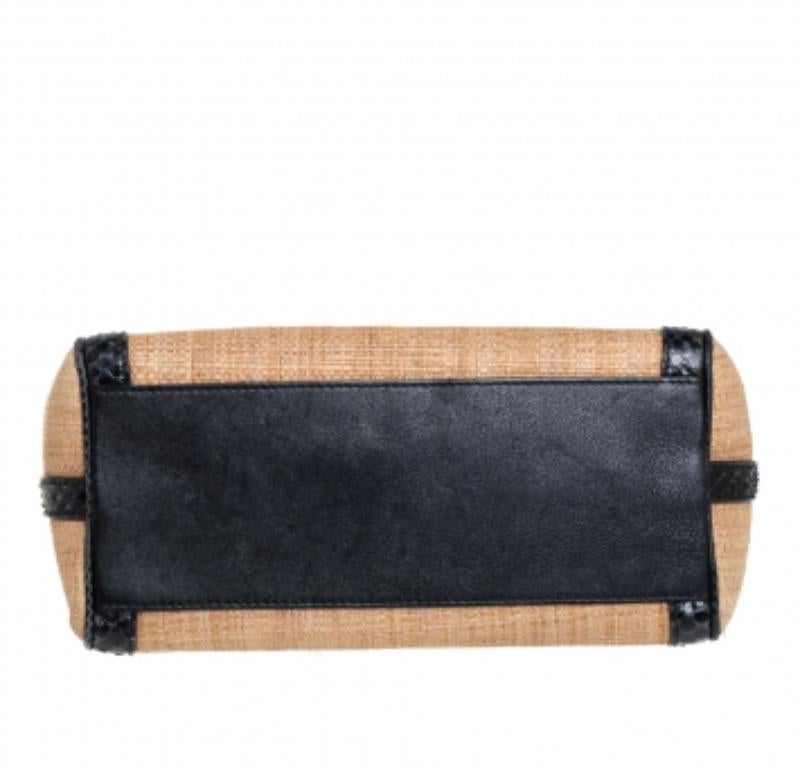 Women's Dolce & Gabbana Beige/Black Raffia and Python Trim Miss Dolce Top Handle Bag For Sale