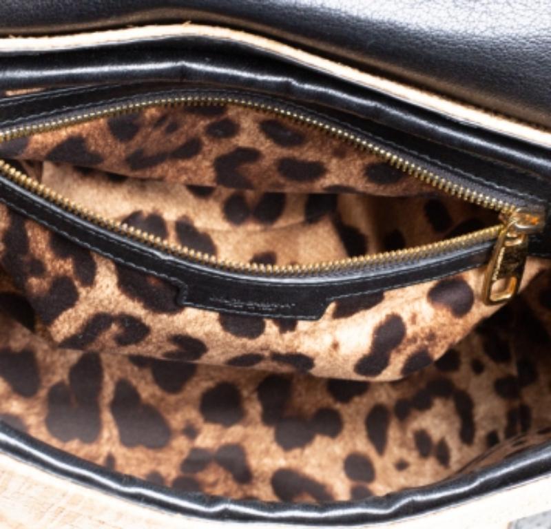 Dolce & Gabbana Beige/Black Raffia and Python Trim Miss Dolce Top Handle Bag For Sale 1