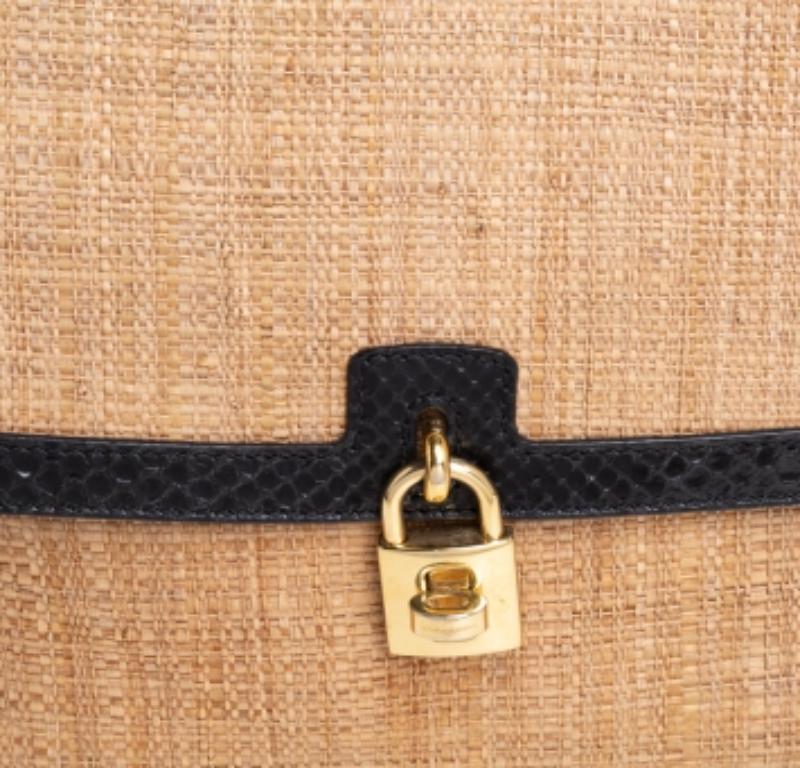 Dolce & Gabbana Beige/Black Raffia and Python Trim Miss Dolce Top Handle Bag For Sale 3