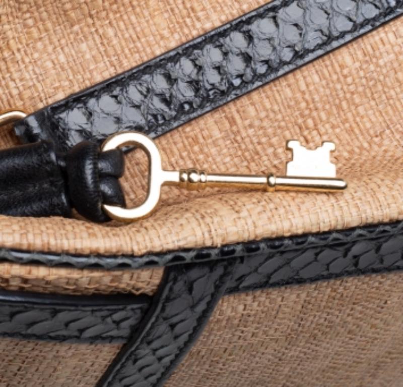 Dolce & Gabbana Beige/Black Raffia and Python Trim Miss Dolce Top Handle Bag For Sale 4