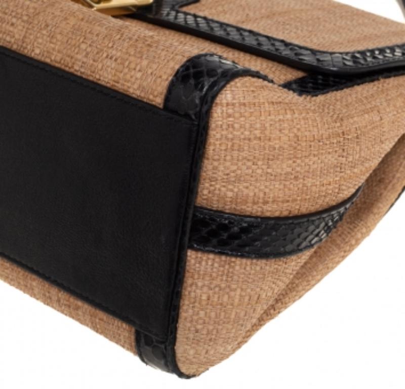 Dolce & Gabbana Beige/Black Raffia and Python Trim Miss Dolce Top Handle Bag For Sale 5