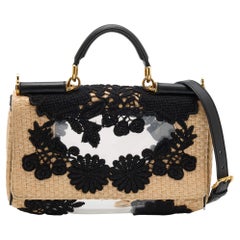 Dolce & Gabbana Beige/Black Raffia and   Top Handle Bag