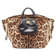 Dolce & Gabbana Beige Brown/Schwarz Leopard Print Stoff Vorderseite Tasche Tote