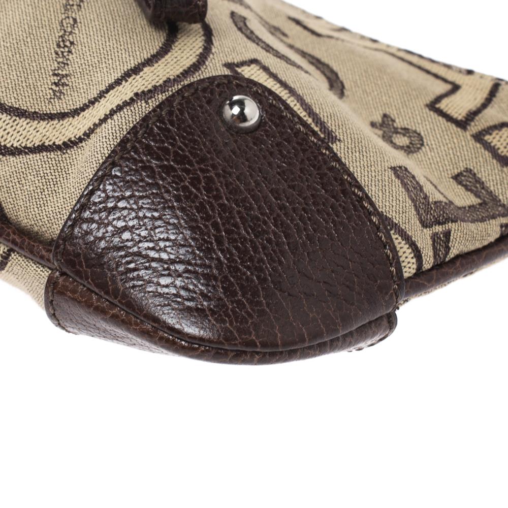 Dolce & Gabbana Beige/Brown Canvas and Leather Pochette Bag In Good Condition In Dubai, Al Qouz 2